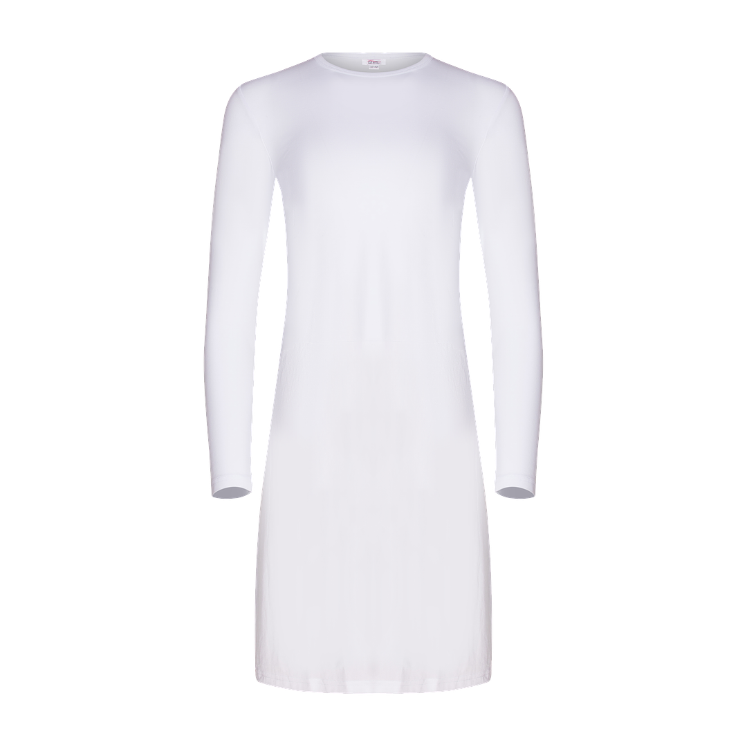 FK335 - long sleeve shell slip, organic cotton top nylon bottom-Full Slips-White-37